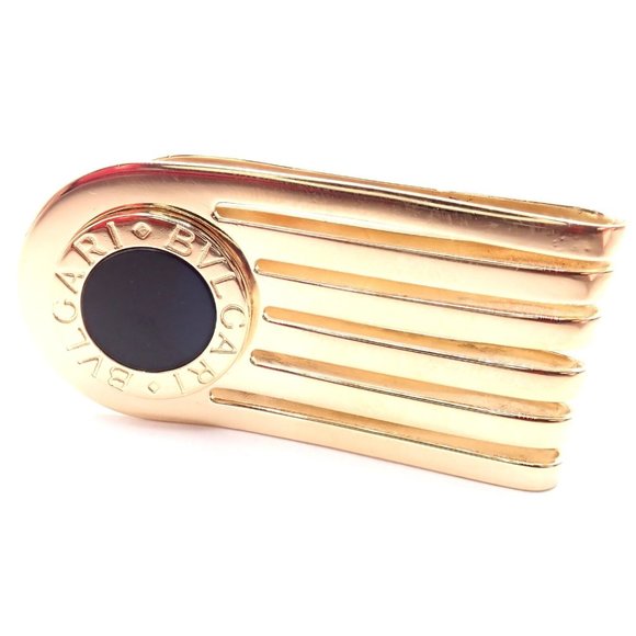 Vintage! Authentic Bulgari Bulgari 18k Yellow Gold Onyx Money Clip - Picture 5 of 6